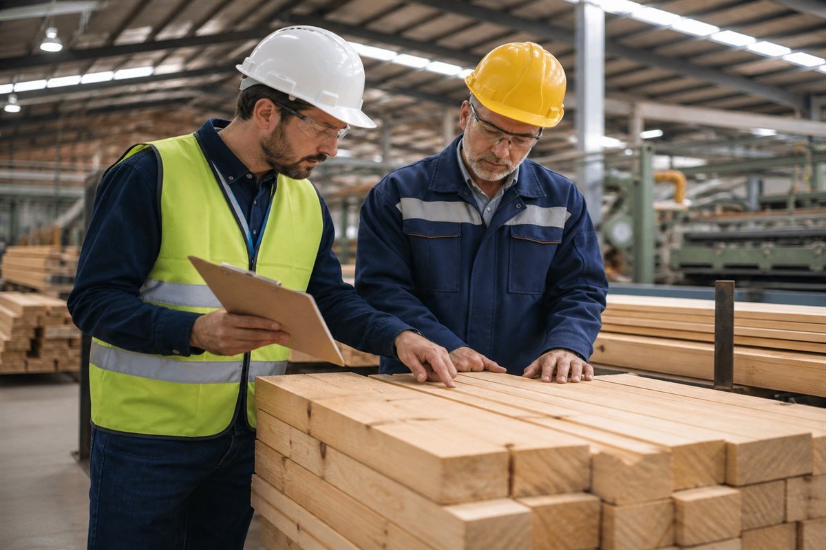 Vendor consultant and mill manager conducting a timber quality audit